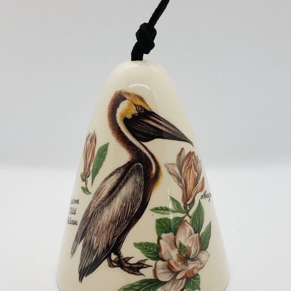 Eastern Wild Vintage Hand Painted Pelican Magnolia Flower Large Ceramic Bell - Picture 2 of 7